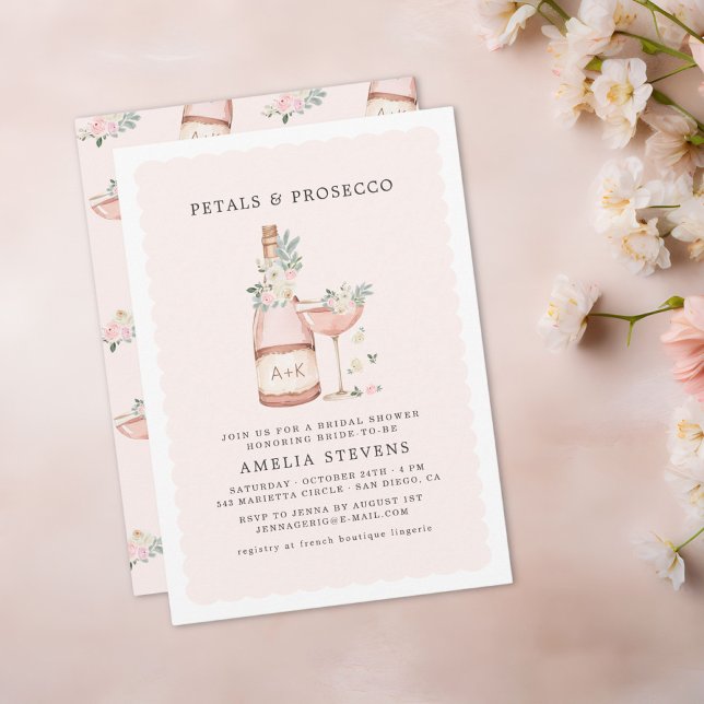Petals & Prosecco Bridal Shower Bachelorette Invitation (Creator Uploaded)