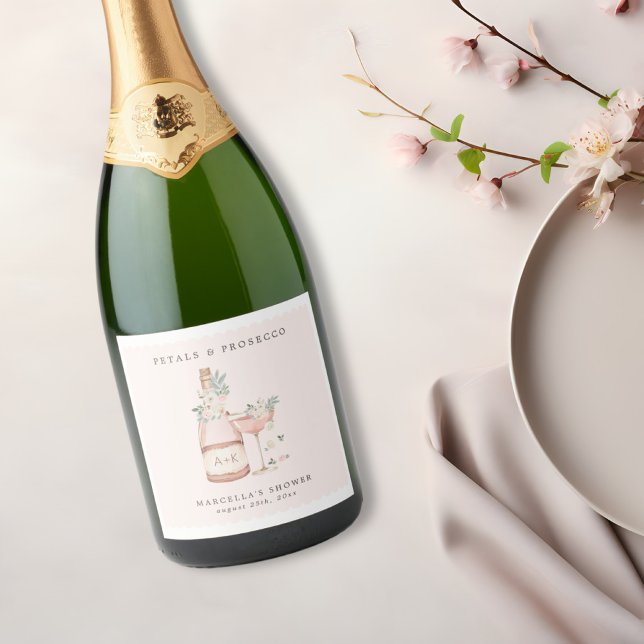 Petals & Prosecco Bridal Shower Bachelorette Sparkling Wine Label (Creator Uploaded)