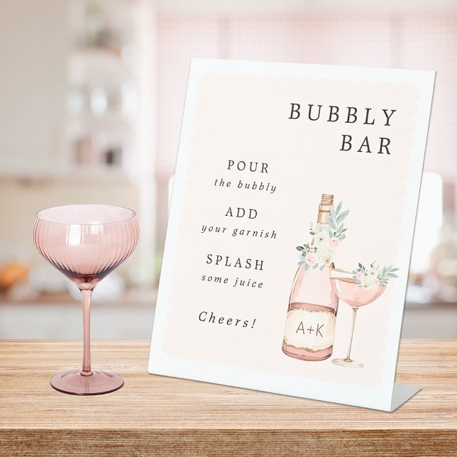 Petals & Prosecco Bridal Shower Bubbly Bar Pedestal Sign (Creator Uploaded)