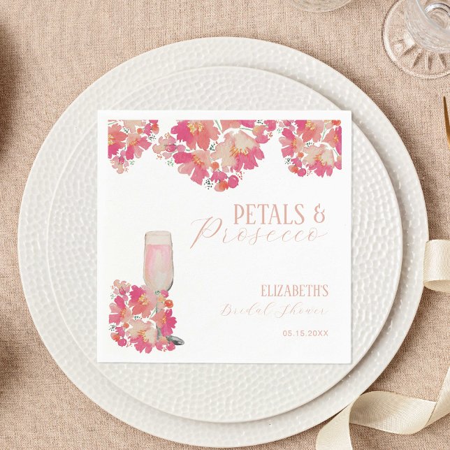 Petals & Prosecco Bridal Shower Floral Pink Napkin (Creator Uploaded)