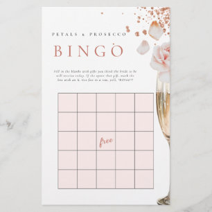 Petals & Prosecco Bridal Shower Gift Bingo Game Stationery