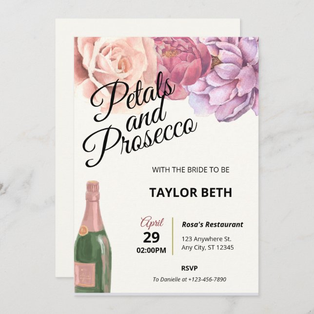 Petals & Prosecco Bridal Shower Invitation (Front/Back)