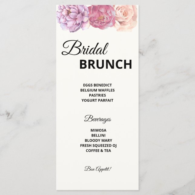 Petals & Prosecco Bridal Shower Menu (Front)