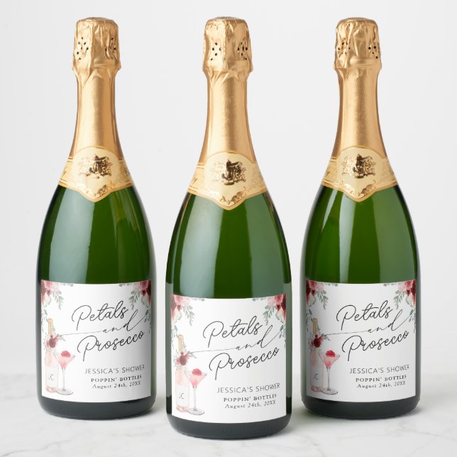 Petals & Prosecco Bridal Shower Sparkling Wine Lab Label (Bottles)