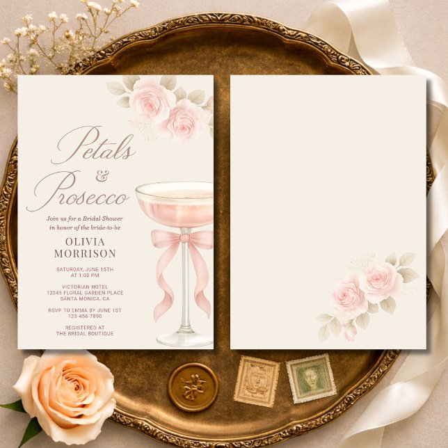 Petals & Prosecco Champagne Bow Bridal Shower Invitation (Creator Uploaded)