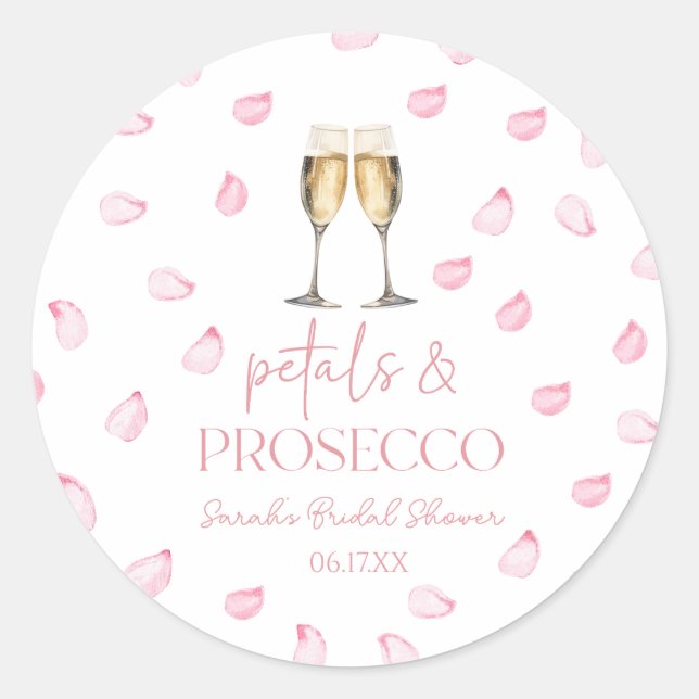 Petals & Prosecco Champagne Bridal Shower  Classic Round Sticker (Front)