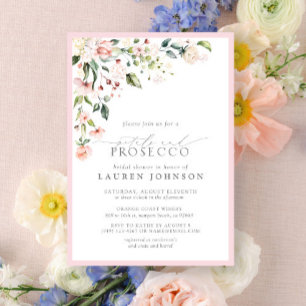 Petals & Prosecco Elegant Pink Floral Shower Invitation