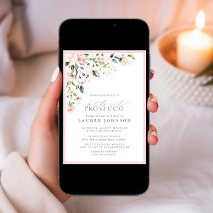 Petals & Prosecco Elegant Pink Floral Shower Invitation