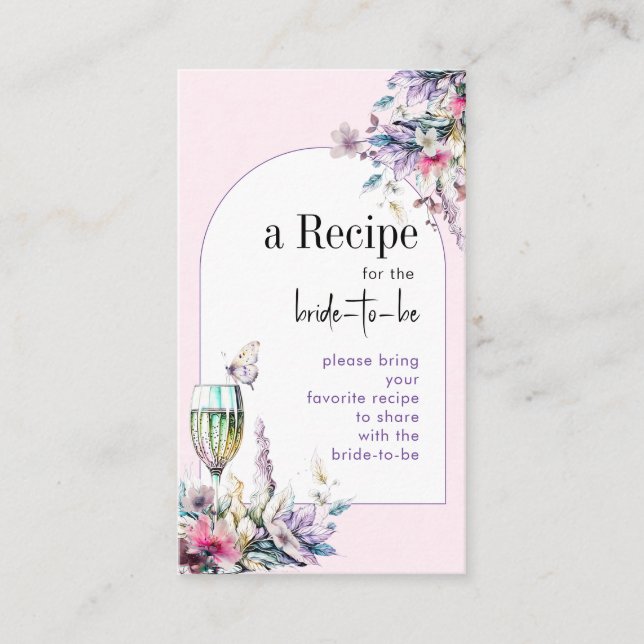 Petals & Prosecco Floral Arch Bridal Shower Recipe Enclosure Card (Front)