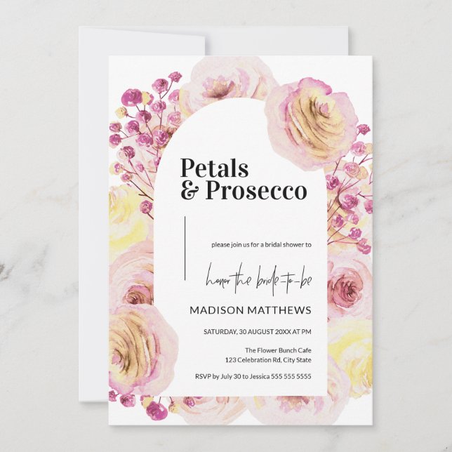 Petals & Prosecco Floral Arch Spring Bridal Shower Invitation (Front)