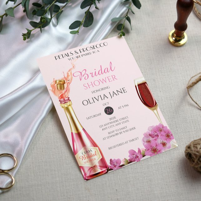Petals & Prosecco Floral Arch Summer Bridal shower Invitation (Creator Uploaded)