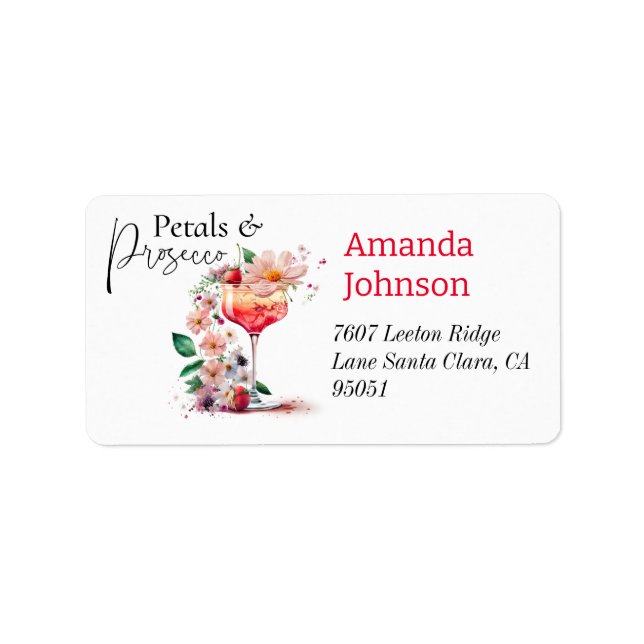 Petals & Prosecco Floral Bridal Shower Address Label (Front)