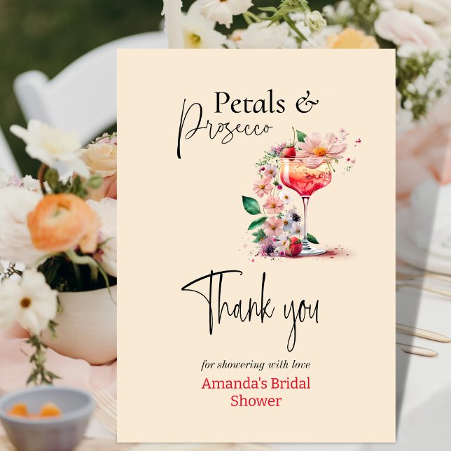 Petals & Prosecco Floral Bridal Shower Favour Than Thank You Card (Creator Uploaded)