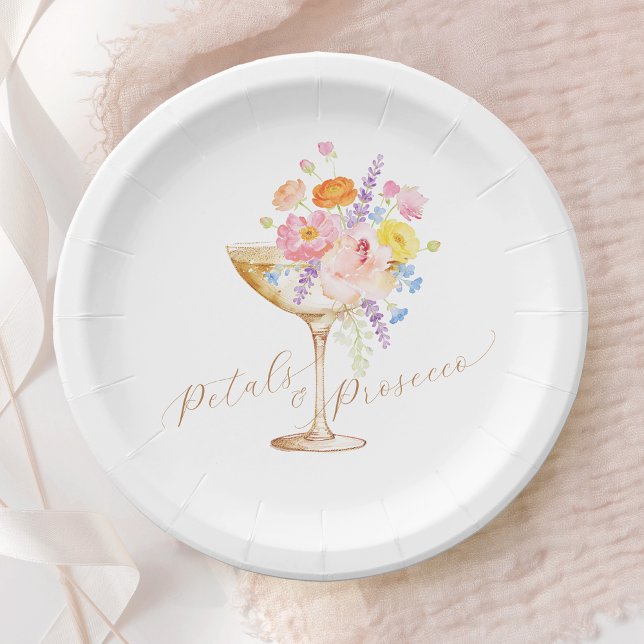 Petals & Prosecco Floral Bridal Shower Paper Plate (Creator Uploaded)