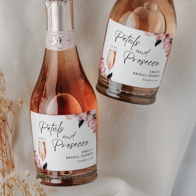 Petals & Prosecco Floral Bridal Shower Sparkling Wine Label (Creator Uploaded)