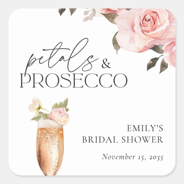 Petals & Prosecco Floral Bridal Shower Square Sticker (Front)