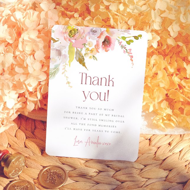 Petals & Prosecco Floral Bridal Shower Thank You Card (Creator Uploaded)