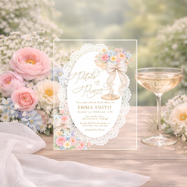 Petals & Prosecco Floral Garden Bridal Shower Acrylic Invitations (Creator Uploaded)