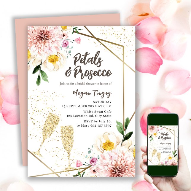 Petals & Prosecco | Floral Pink Bridal Shower Invitation (Creator Uploaded)