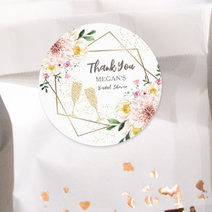 Petals & Prosecco Floral Rose Gold Bridal Shower Classic Round Sticker