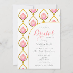 Petals Prosecco Gold Deco Pattern Bridal Shower Invitation