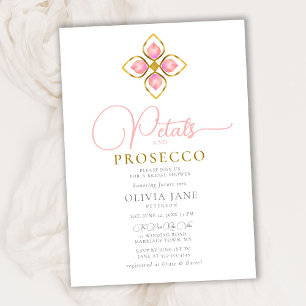Petals Prosecco Gold Jewel Boho Chic Bridal Shower Invitation