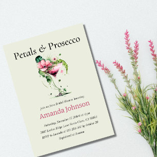 Petals & Prosecco Greenery Flowers Bridal Shower Invitation