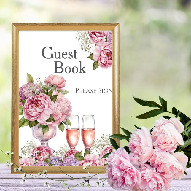 Petals & Prosecco Guest Book Bridal shower Sign Invitation (Petals & Prosecco Guest Book Bridal shower Sign)