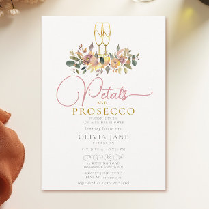 Petals Prosecco Harvest Flowers Fall Bridal Shower Invitation