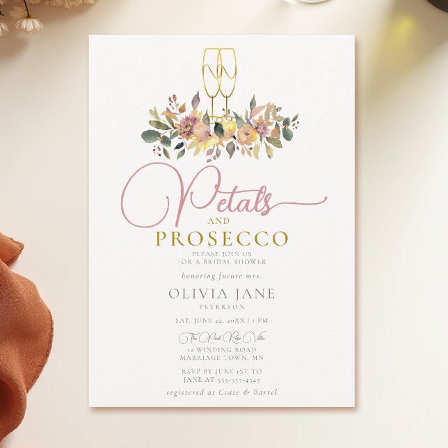 Petals Prosecco Harvest Flowers Fall Bridal Shower Invitation (fall bridal shower invitation petals and prosecco floral watercolor elegant calligraphy)