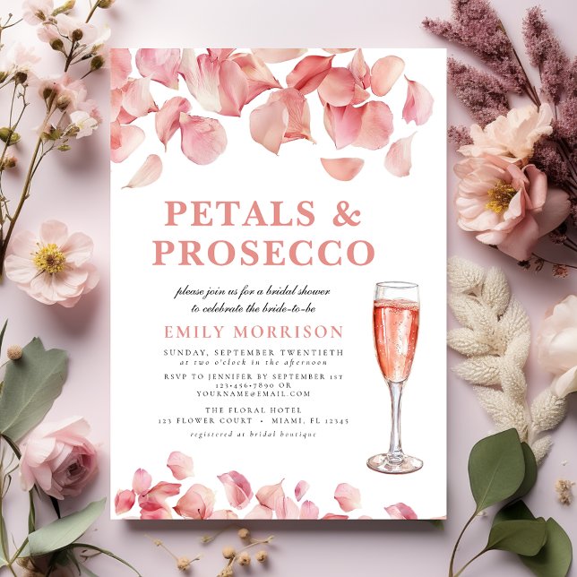 Petals & Prosecco Modern Pink Floral Bridal Shower Invitation (Creator Uploaded)