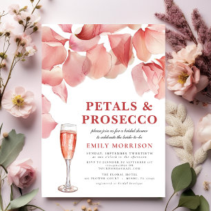 Petals & Prosecco Modern Pink Floral Bridal Shower Invitation