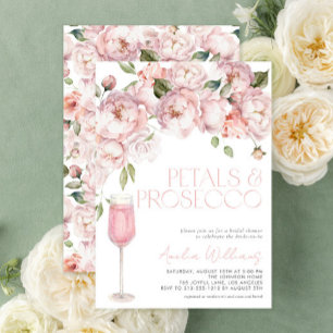 Petals & Prosecco Modern Pink Floral Bridal Shower Invitation