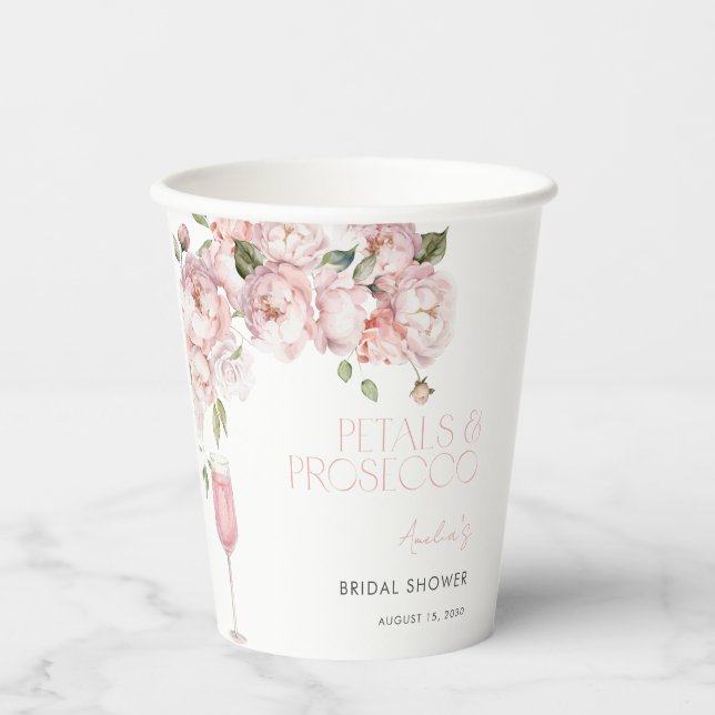 Petals & Prosecco Modern Pink Floral Bridal Shower Paper Cups (Front)