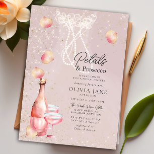 Petals Prosecco Pearls Pink Gold Bridal Shower Invitation