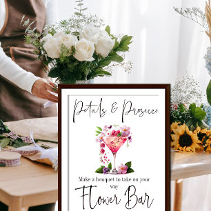 Petals & Prosecco Pink Bridal Shower Flower Bar Poster