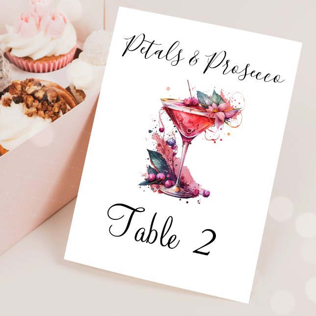 Petals & Prosecco Pink Bridal Shower Party Table Number (Creator Uploaded)