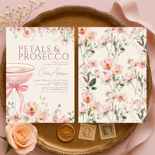 Petals & Prosecco Pink Coquette Bow Bridal Shower  Invitation