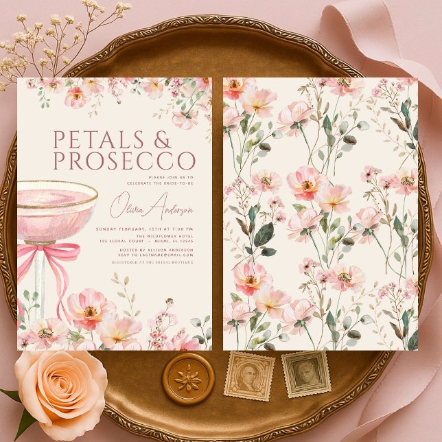 Petals & Prosecco Pink Coquette Bow Bridal Shower  Invitation (Creator Uploaded)