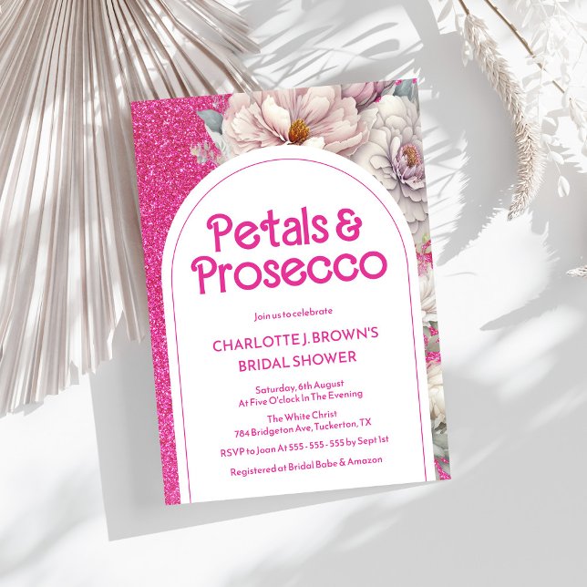 Petals & Prosecco Pink Floral Arch Bridal Shower Invitation (Creator Uploaded)