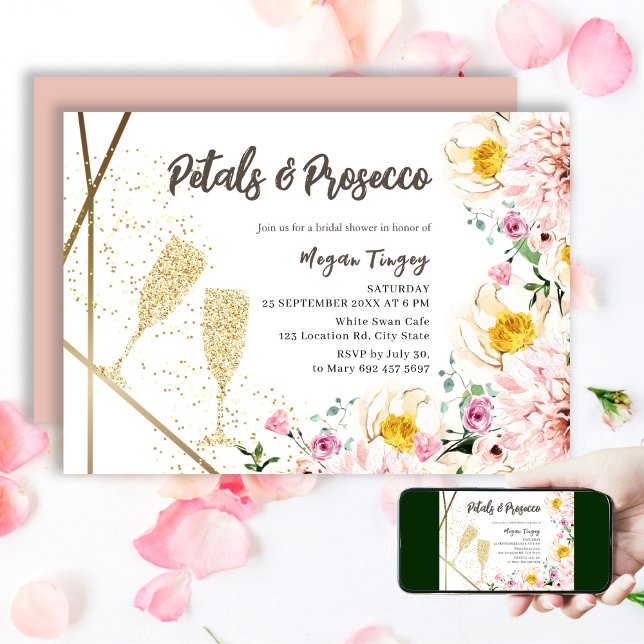Petals & Prosecco | Pink Floral Bridal Shower Invitation (Creator Uploaded)