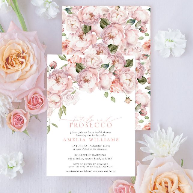 Petals & Prosecco Pink Floral Bridal Shower Invitation (You'll love how easy it is to personalize this bridal shower invitation for a gorgeous event!)