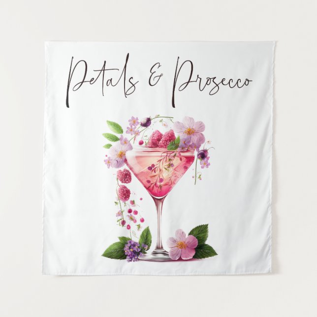 Petals Prosecco Pink Floral Bridal Shower Welcome Tapestry (Front)