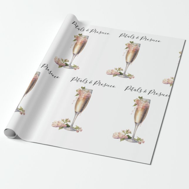 Petals & Prosecco Pink Floral Bridal Shower  Wrapping Paper (Unrolled)