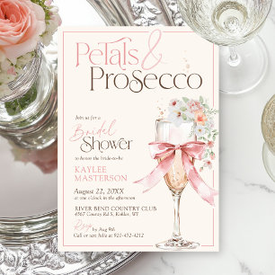 Petals & Prosecco Pink Floral Ivory Bridal Shower Invitation
