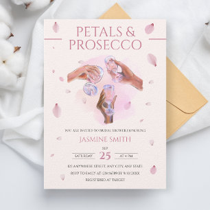 Petals & Prosecco Pink Watercolor Bridal Shower Invitation