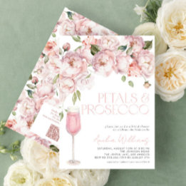 Petals & Prosecco QR Code Pink Bridal Shower Invitation