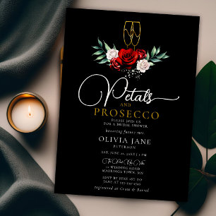 Petals Prosecco Red White Roses Dark Bridal Shower Invitation
