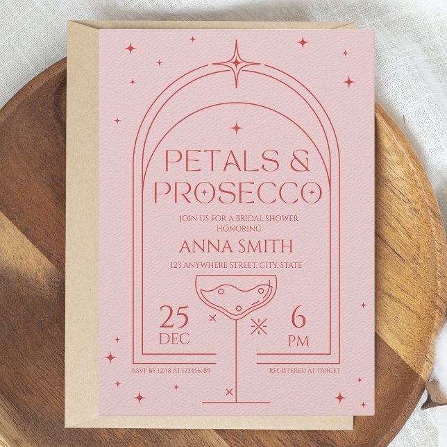 Petals & Prosecco Retro Pink Red Bridal Shower Invitation (Petals & Prosecco Bridal Shower invitation)