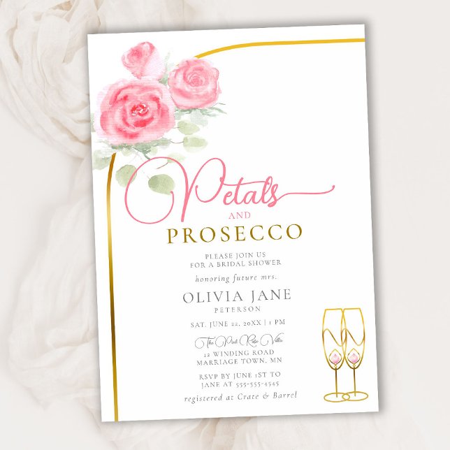 Petals Prosecco Roses Boho Gold Arch Bridal Shower Invitation (Creator Uploaded)